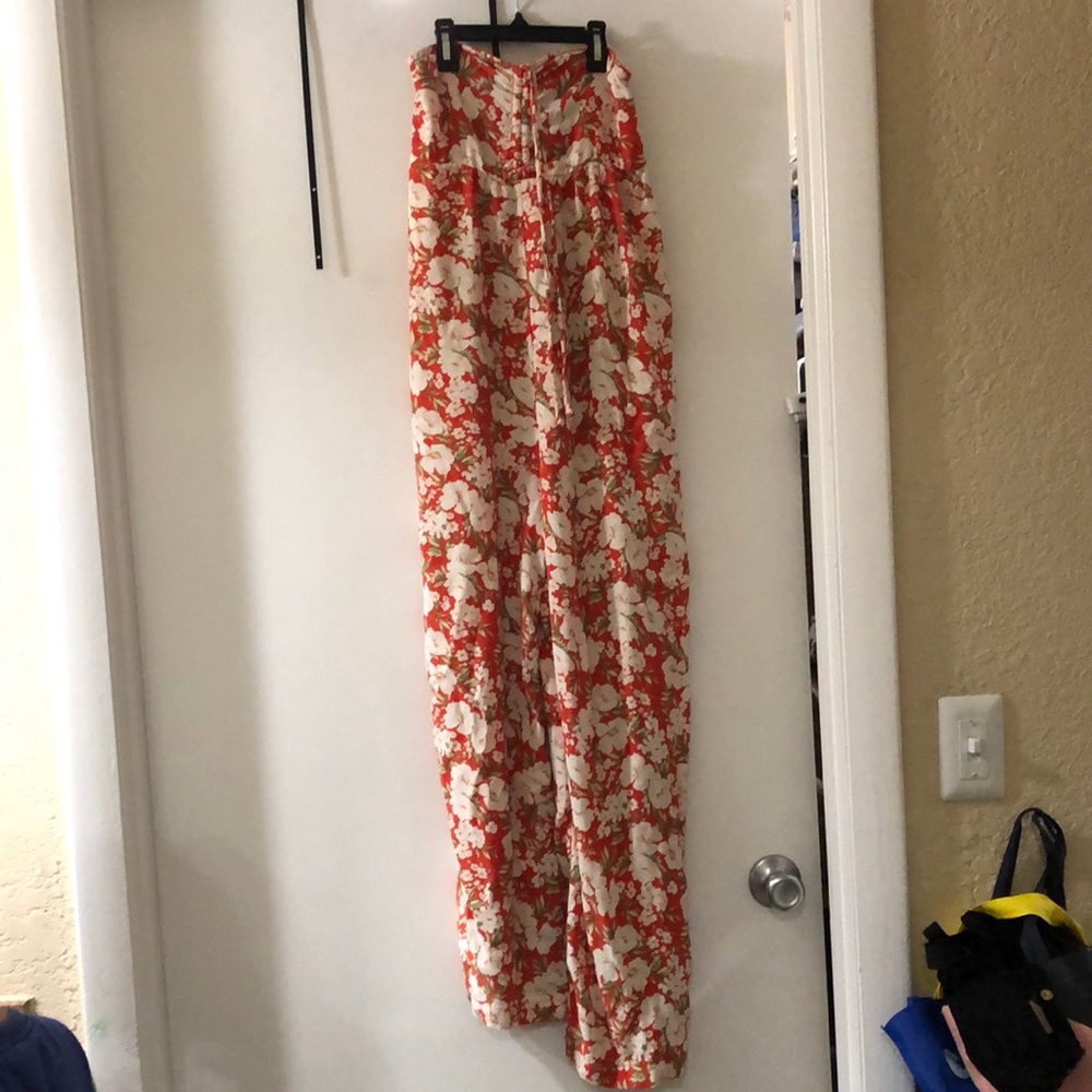 Floral print strapless jumpsuit